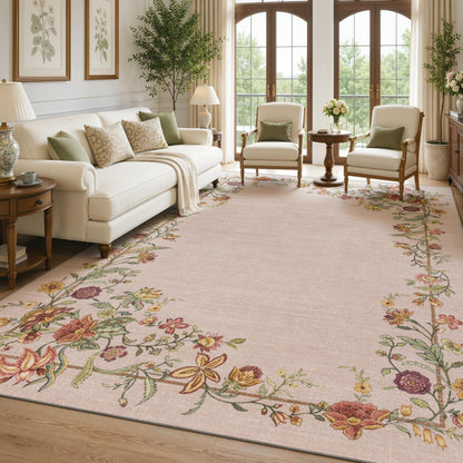 JOLLYVOGUE Washable 8x10 Area Rug for Living Room, Vintage Floral, Beige
