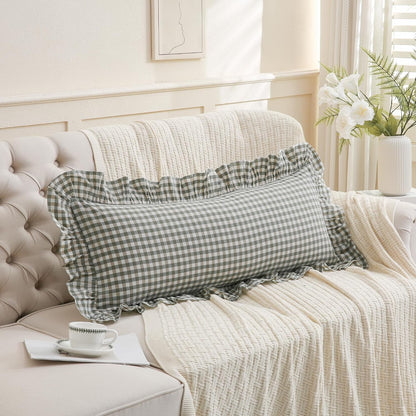 14x36 inches Sage Green Plaid Ruffle Lumbar Pillow Sham 1 Piece