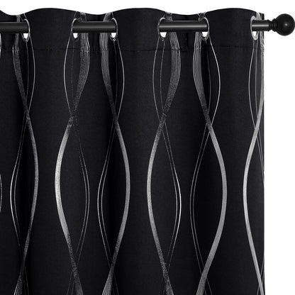 NICETOWN Grey Blackout Striped Pattern Curtains for Living Room, 52 x 84
