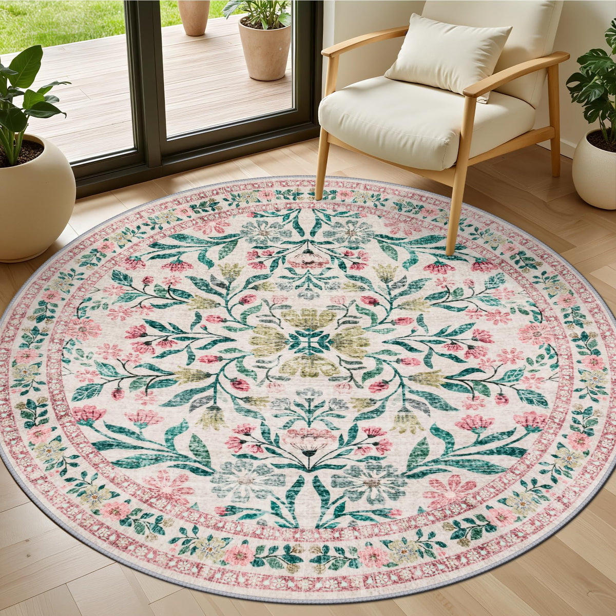 PLHXFR 8x10 Area Rug Living Room: Floral Washable Boho Carpet Dark Green