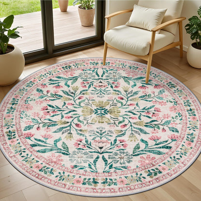 PLHXFR 8x10 Area Rug Living Room: Floral Washable Boho Carpet Dark Green