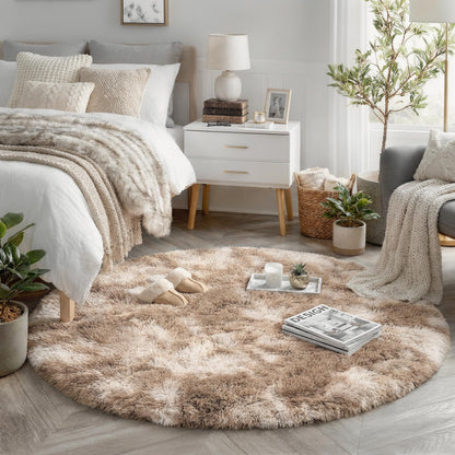 Amdrebio Pink Circle Round Fluffy Area Rug 4Ft for Girls Bedroom Kids Room