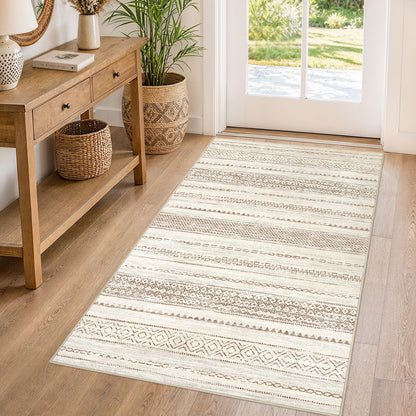 Nakagishi Boho 5x7 Area Rug Living Room Rugs Machine Washable Beige/Brown
