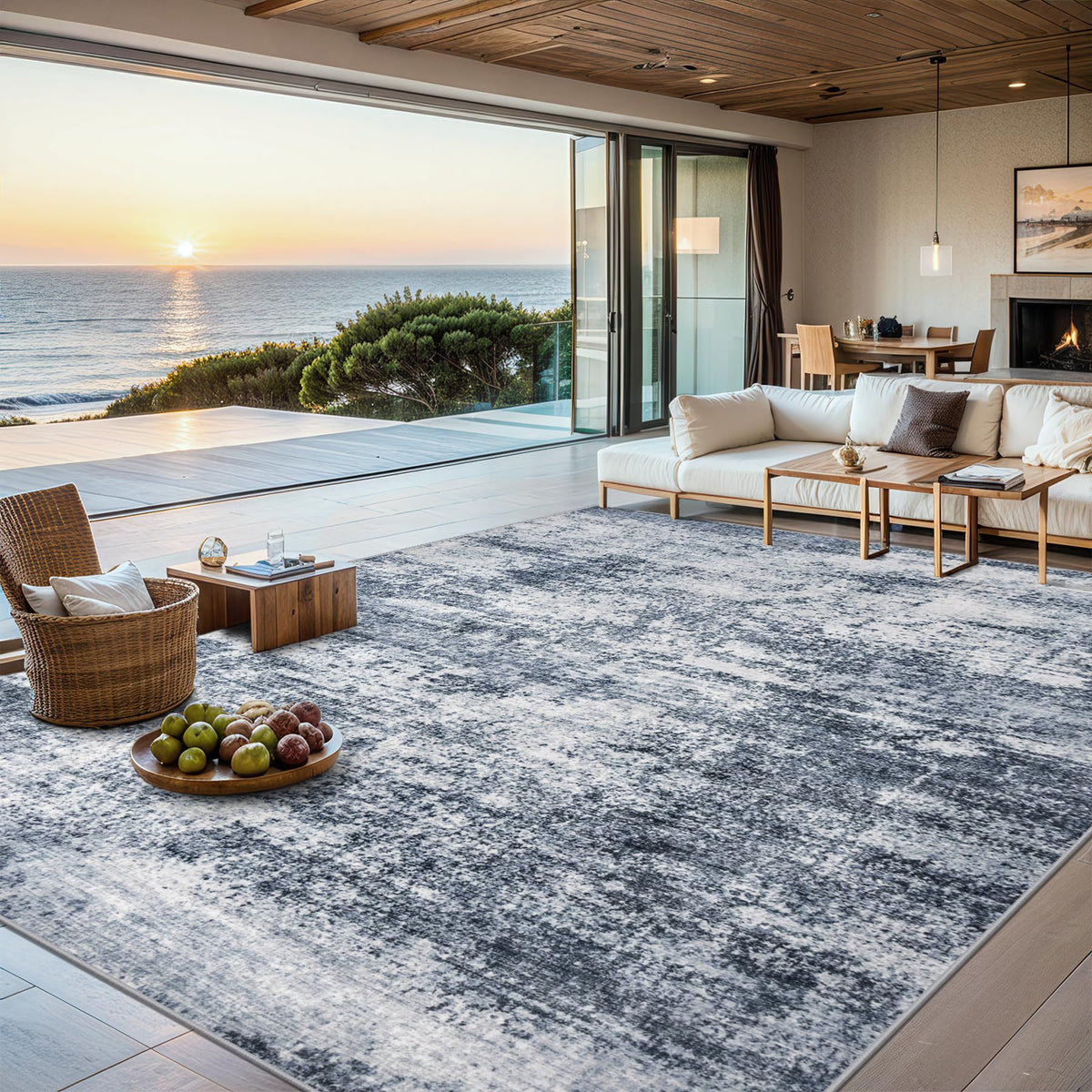 PLHXFR 8x10 Area Rug Living Room: Modern Abstract Washable Carpet Grey
