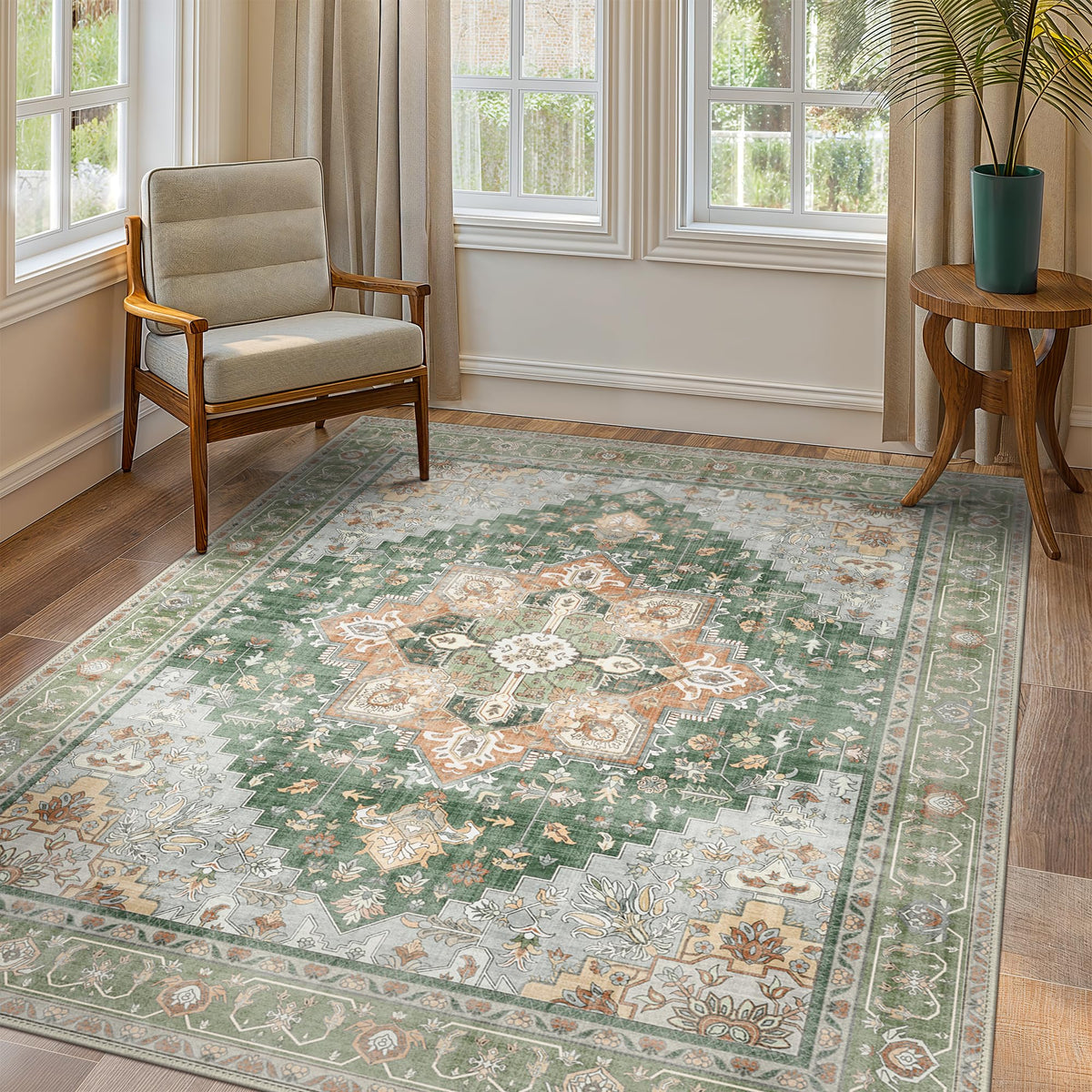 GENIMO 8x10 Washable Area Rugs for Living Room, Non Slip, Taupe Brown