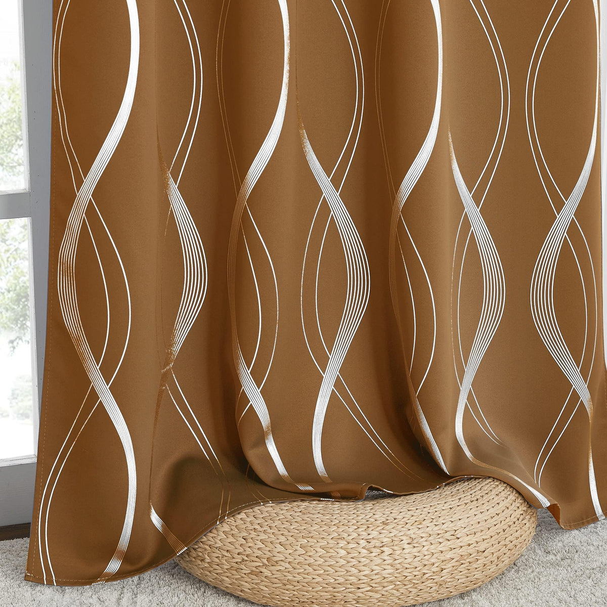 NICETOWN Grey Blackout Striped Pattern Curtains for Living Room, 52 x 84