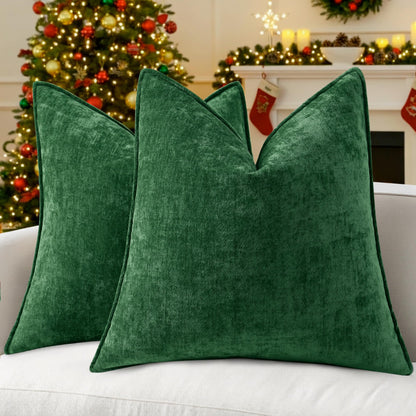 decorUhome Chenille Beige Velvet Throw Pillow Covers 18x18 Set of 2