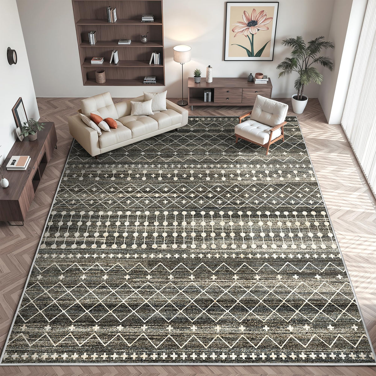 Miukiki 8x10 Area Rug for Living Room, Washable Soft Non Slip Rug Grey