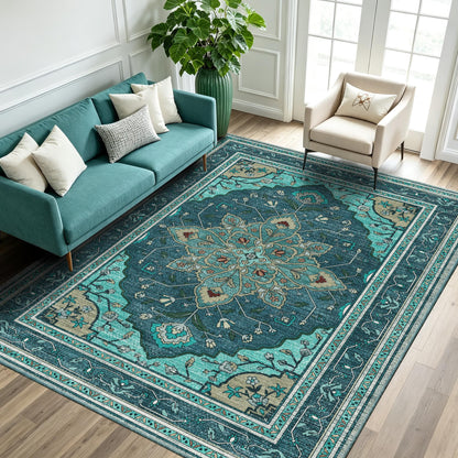 YARNSCAPE 5' x 7' Machine Washable Area Rug, Non-Slip Low-Pile Carpet