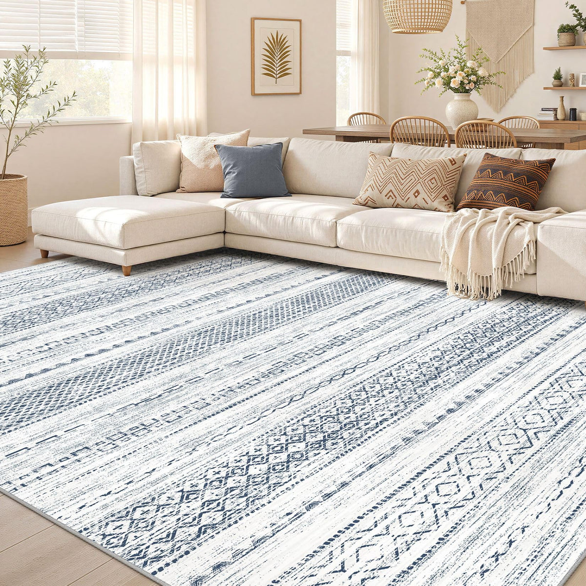 Nakagishi Boho 5x7 Area Rug Living Room Rugs Machine Washable Beige/Brown