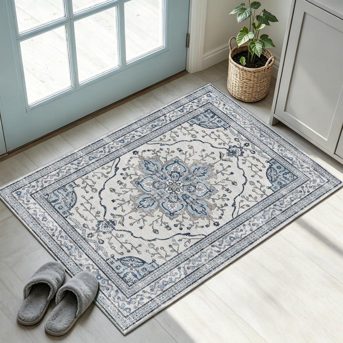 YARNSCAPE 5' x 7' Machine Washable Area Rug, Non-Slip Low-Pile Carpet