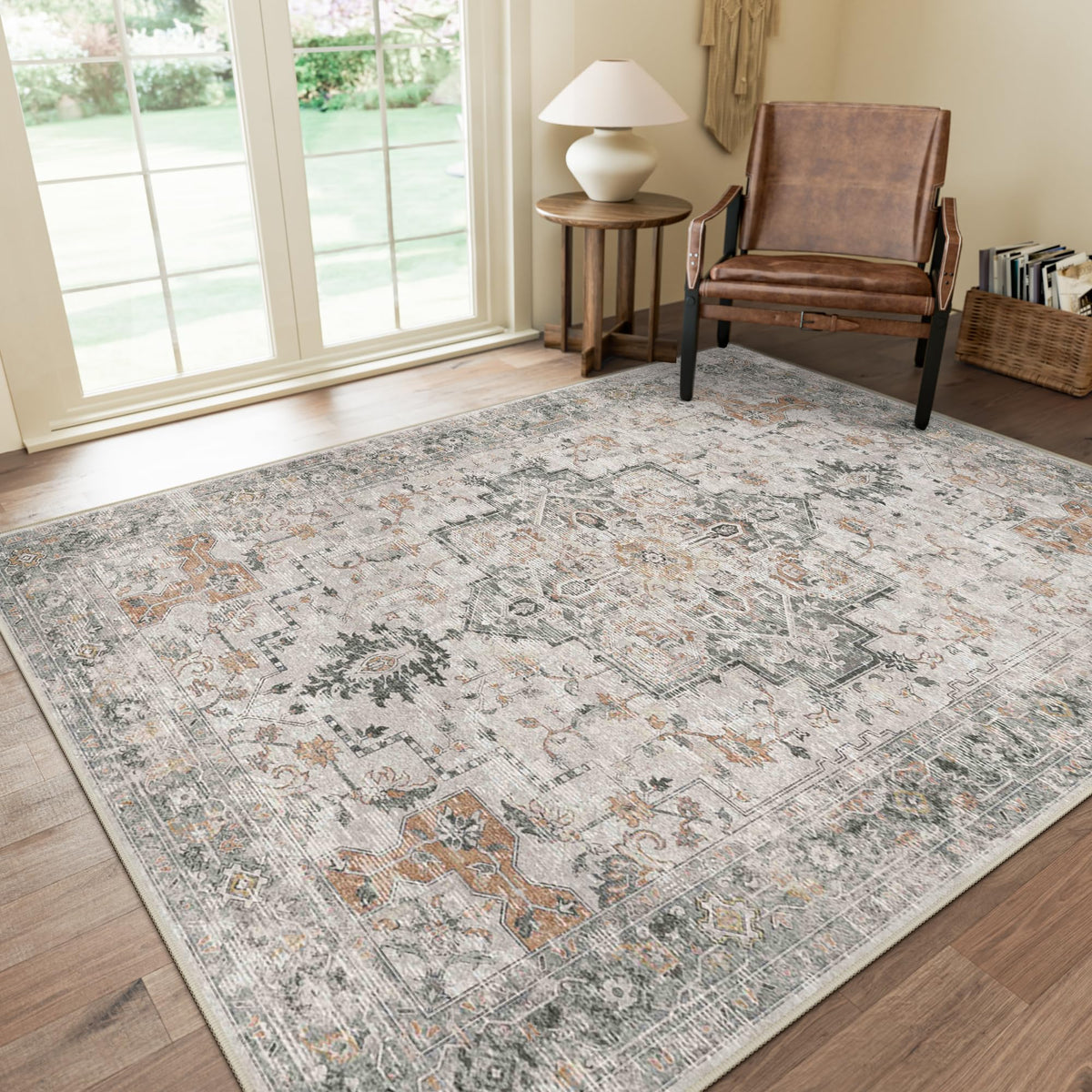GENIMO 8x10 Washable Area Rugs for Living Room, Non Slip, Taupe Brown