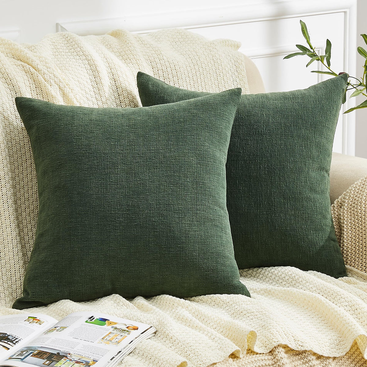 GAWAMAY Lumbar Support Pillow Decorative Rectangle Throw Pillow Covers 12"x20" Inch Set of 2, Soft Chenille Fall Pillowcase for Living Room Bedroom Sofa Couch Cushion Cover Grey 30x50cm (No Insert)