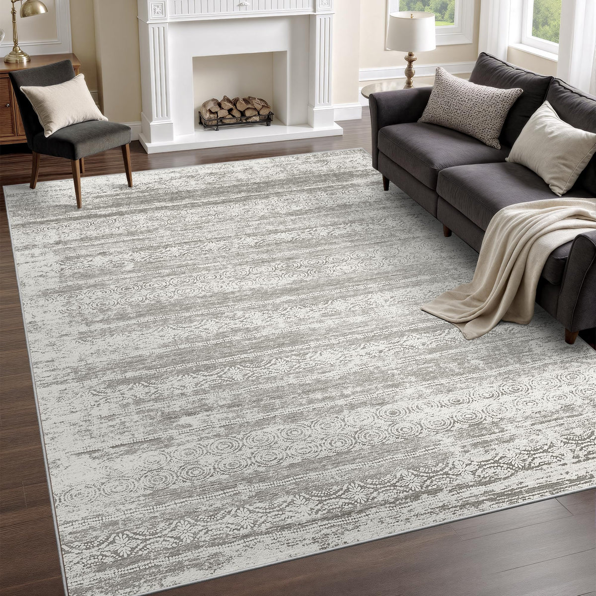 Miukiki 8x10 Area Rug for Living Room, Washable Soft Non Slip Rug Grey