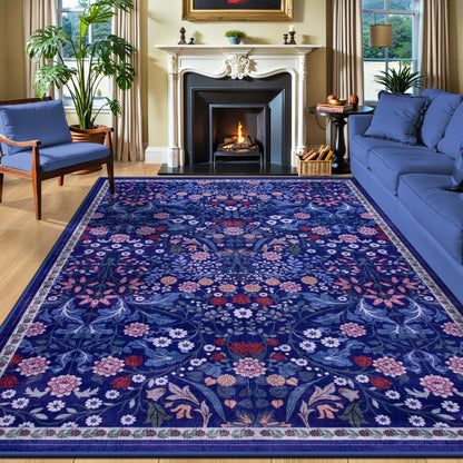 PLHXFR 8x10 Area Rug Living Room: Floral Washable Boho Carpet Dark Green