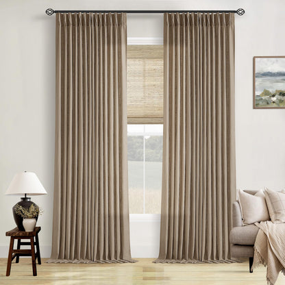 TWODRAPES Natural Pinch Pleated Linen Semi Sheer 84 Inch Curtains 2 Panels