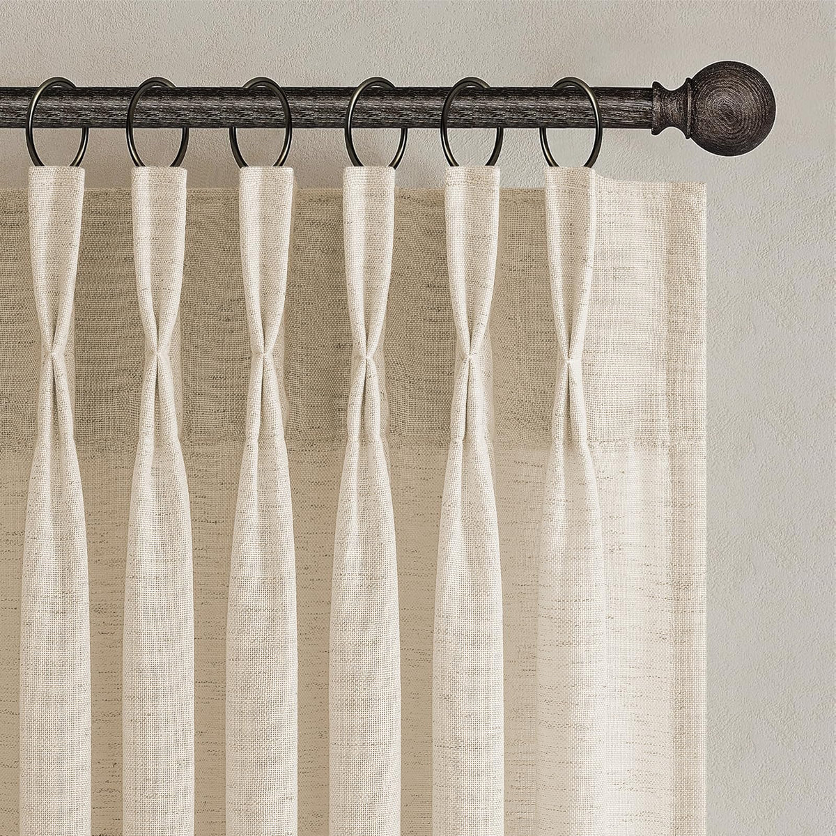 Topfinel Oatmeal Beige Pinch Pleated Curtains 84 Inches Long for Living Room 2 Panels Sets,Stone Washed Linen Earth Tone Decor Back Tab Boho Neutral Greige Earthy Sheer Curtain for Bedroom