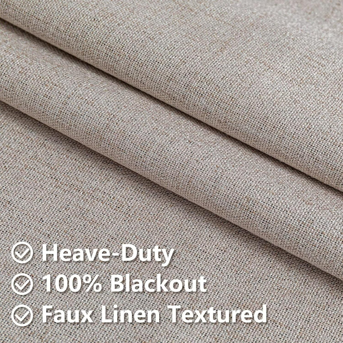 100% Blackout Curtains 84 inch Length Faux Linen (W52 x L84, Beige)