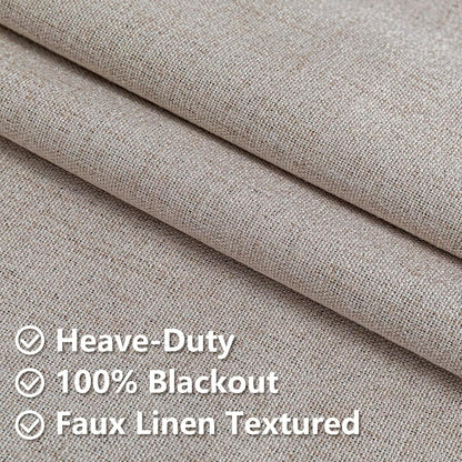 100% Blackout Curtains 84 inch Length Faux Linen (W52 x L84, Beige)