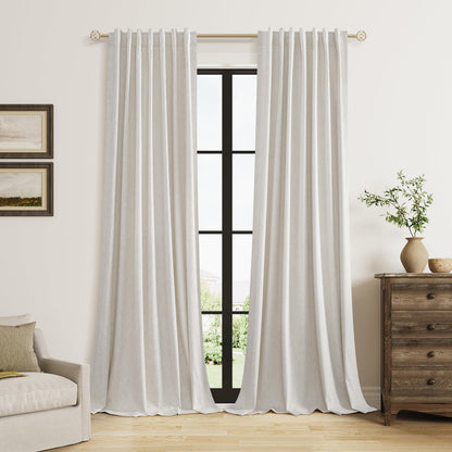Guken Cream Linen Blackout Curtains 84 Inch Length 2 Panels Set for Living Room Bedroom Back Tab Thermal Insulated 100% Black Out Drapes Room Darkening Window Curtain Ivory Natural Beige