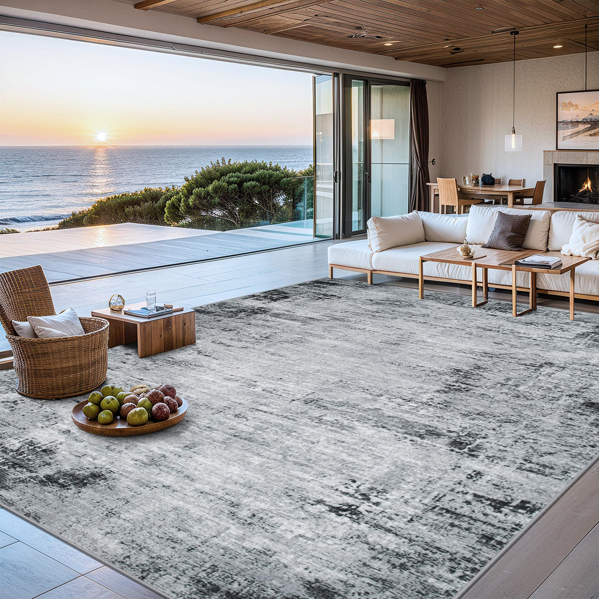 PLHXFR 8x10 Area Rug Living Room: Modern Abstract Washable Carpet Grey