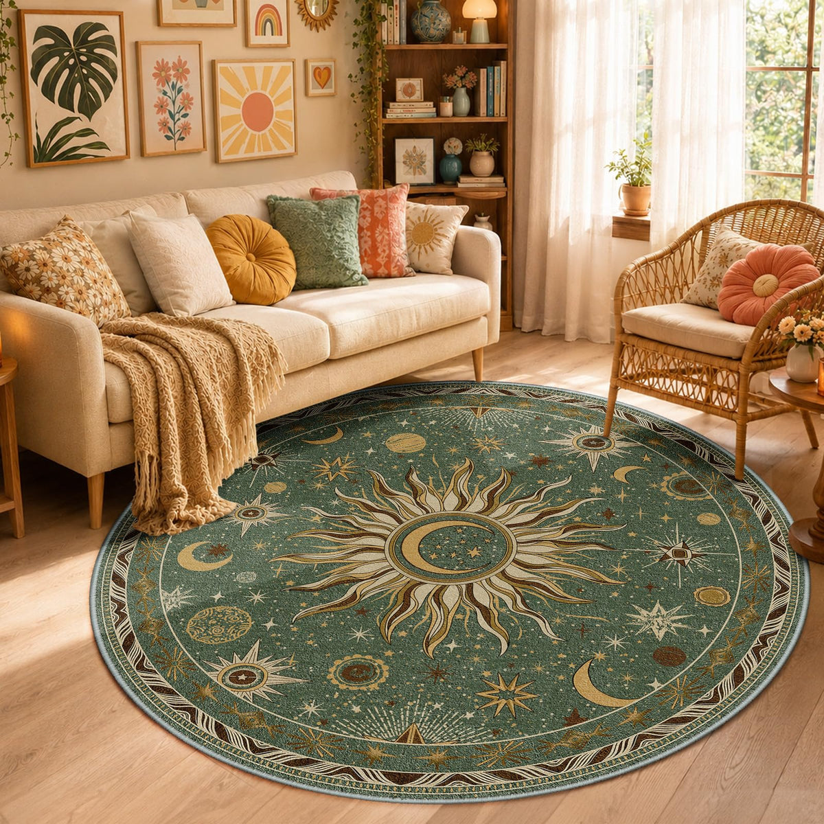 Vacuum-Friendly, 5x7 Washable Area Rug, Black Gold Beige Red