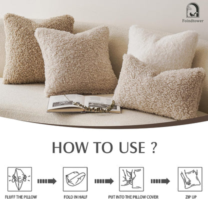 Foindtower Decorative Fuzzy Faux Fur Throw Pillow Covers 24x24 Inch Oatmeal