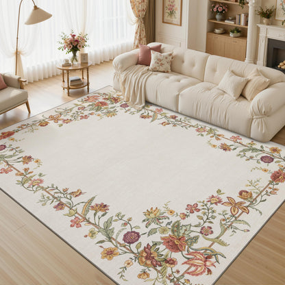 JOLLYVOGUE Washable 8x10 Area Rug for Living Room, Vintage Floral, Beige