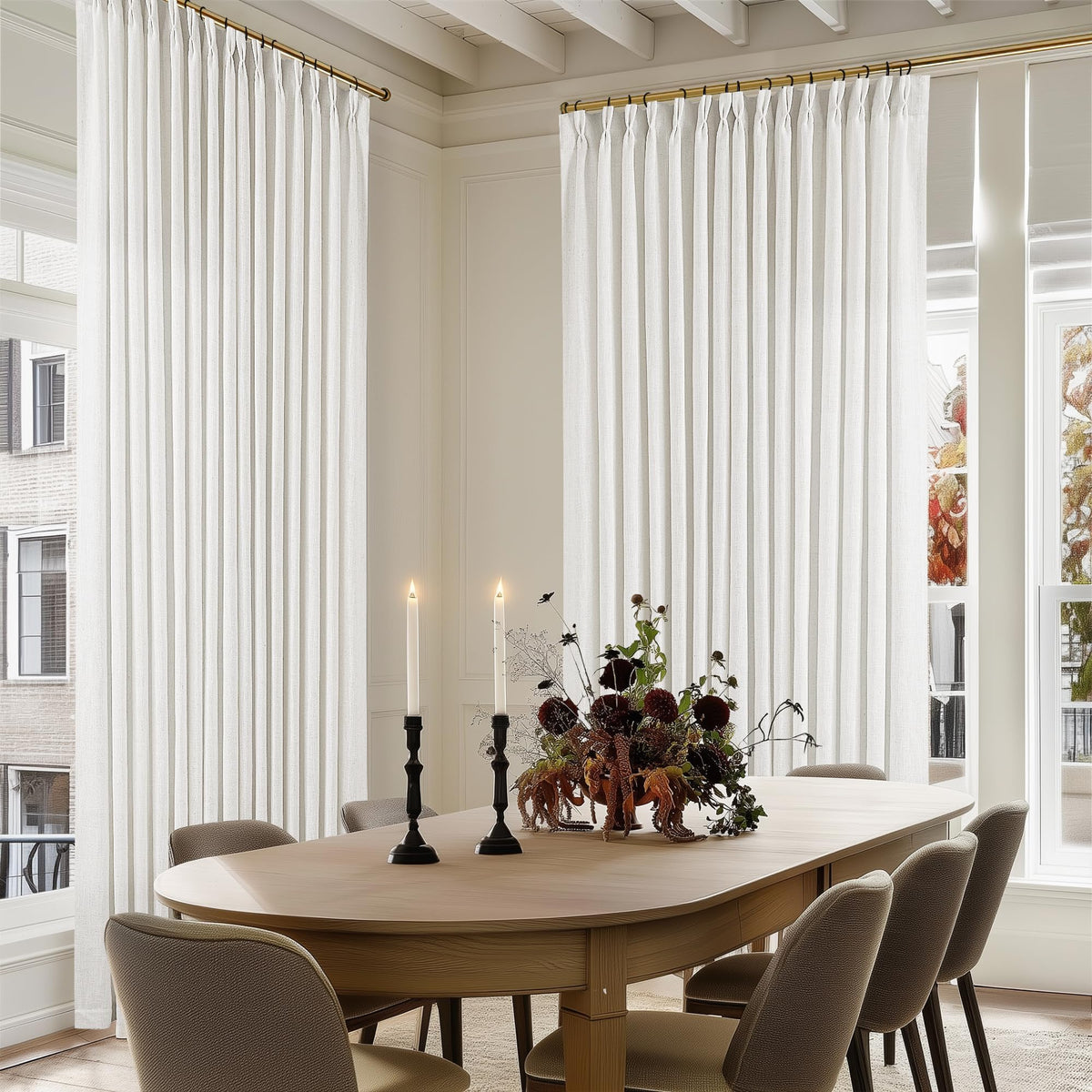 TWODRAPES Natural Pinch Pleated Linen Semi Sheer 84 Inch Curtains 2 Panels