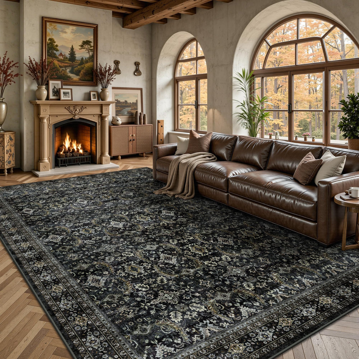 8x10 Area Rugs for Living Room - Washable Vintage Retro Large Rug, Soft Ultra Thin Non Slip Low Pile Traditional Distressed Boho Carpet for Bedroom Dining Room Home Office, Rust Clay