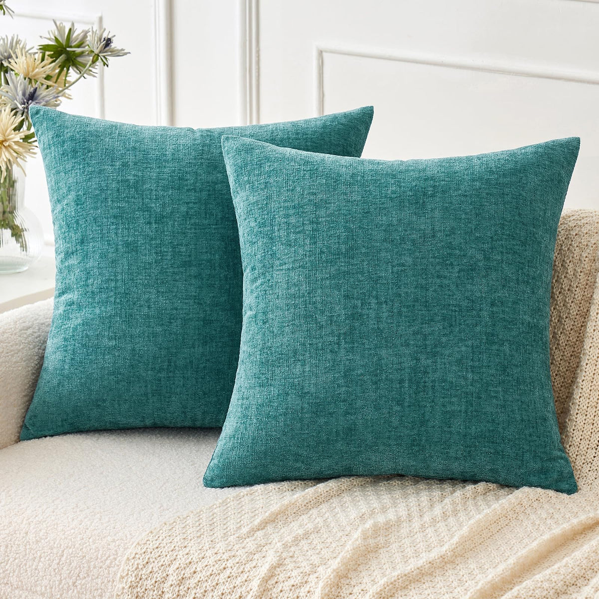 MIULEE Soft Chenille Throw Pillow Covers Sage Green 18x18 Inch Pack of 2