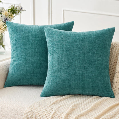 MIULEE Soft Chenille Throw Pillow Covers Sage Green 18x18 Inch Pack of 2