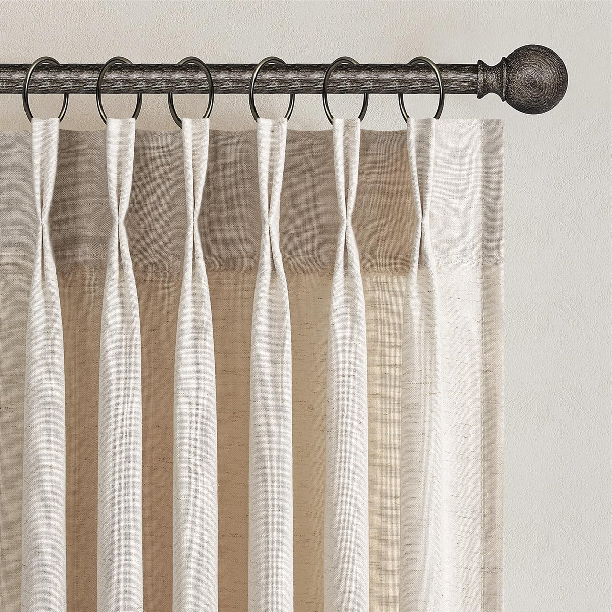 Topfinel Oatmeal Beige Pinch Pleated Curtains 84 Inches Long for Living Room 2 Panels Sets,Stone Washed Linen Earth Tone Decor Back Tab Boho Neutral Greige Earthy Sheer Curtain for Bedroom