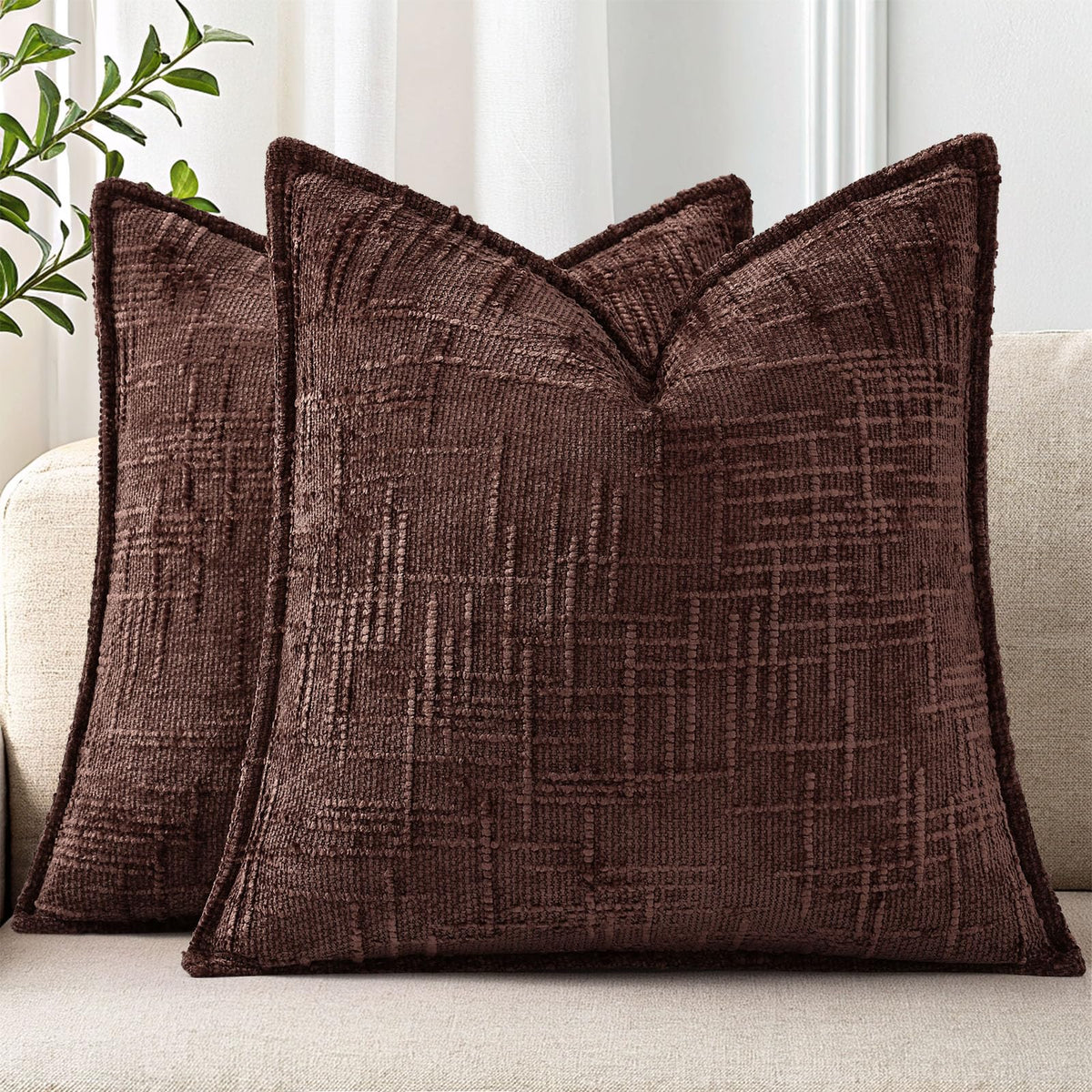 decorUhome Chenille Fall Throw Pillow Covers 18x18 Set of 2, Mustard Yellow