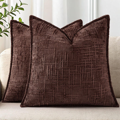 decorUhome Chenille Fall Throw Pillow Covers 18x18 Set of 2, Mustard Yellow