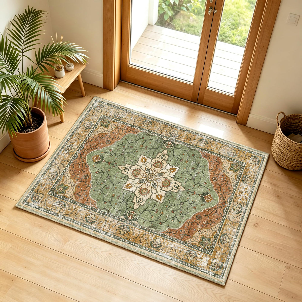 YARNSCAPE 5' x 7' Machine Washable Area Rug, Non-Slip Low-Pile Carpet