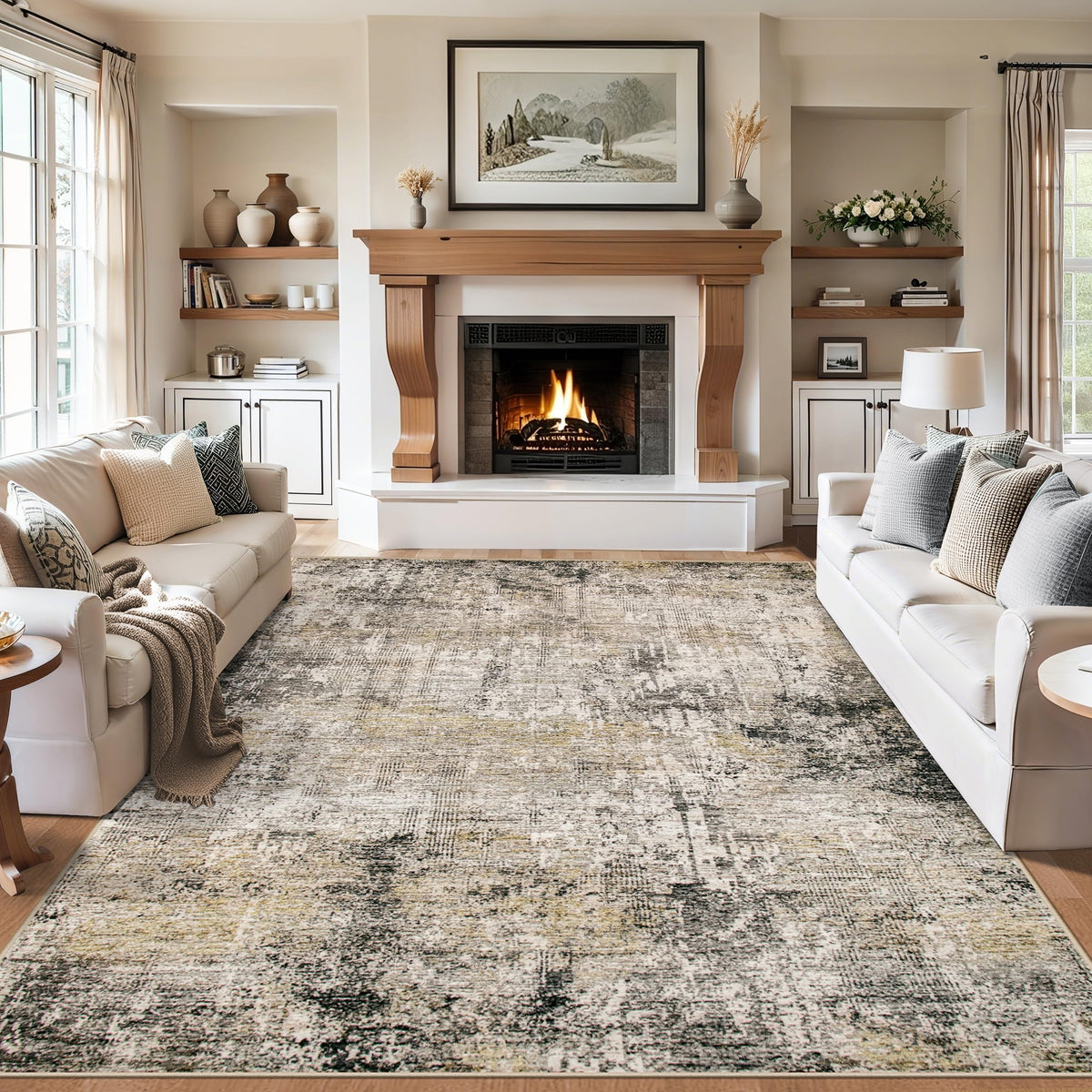 PLHXFR 8x10 Area Rug Living Room: Modern Abstract Washable Carpet Grey