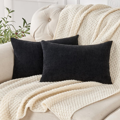 GAWAMAY Lumbar Support Pillow Decorative Rectangle Throw Pillow Covers 12"x20" Inch Set of 2, Soft Chenille Fall Pillowcase for Living Room Bedroom Sofa Couch Cushion Cover Grey 30x50cm (No Insert)