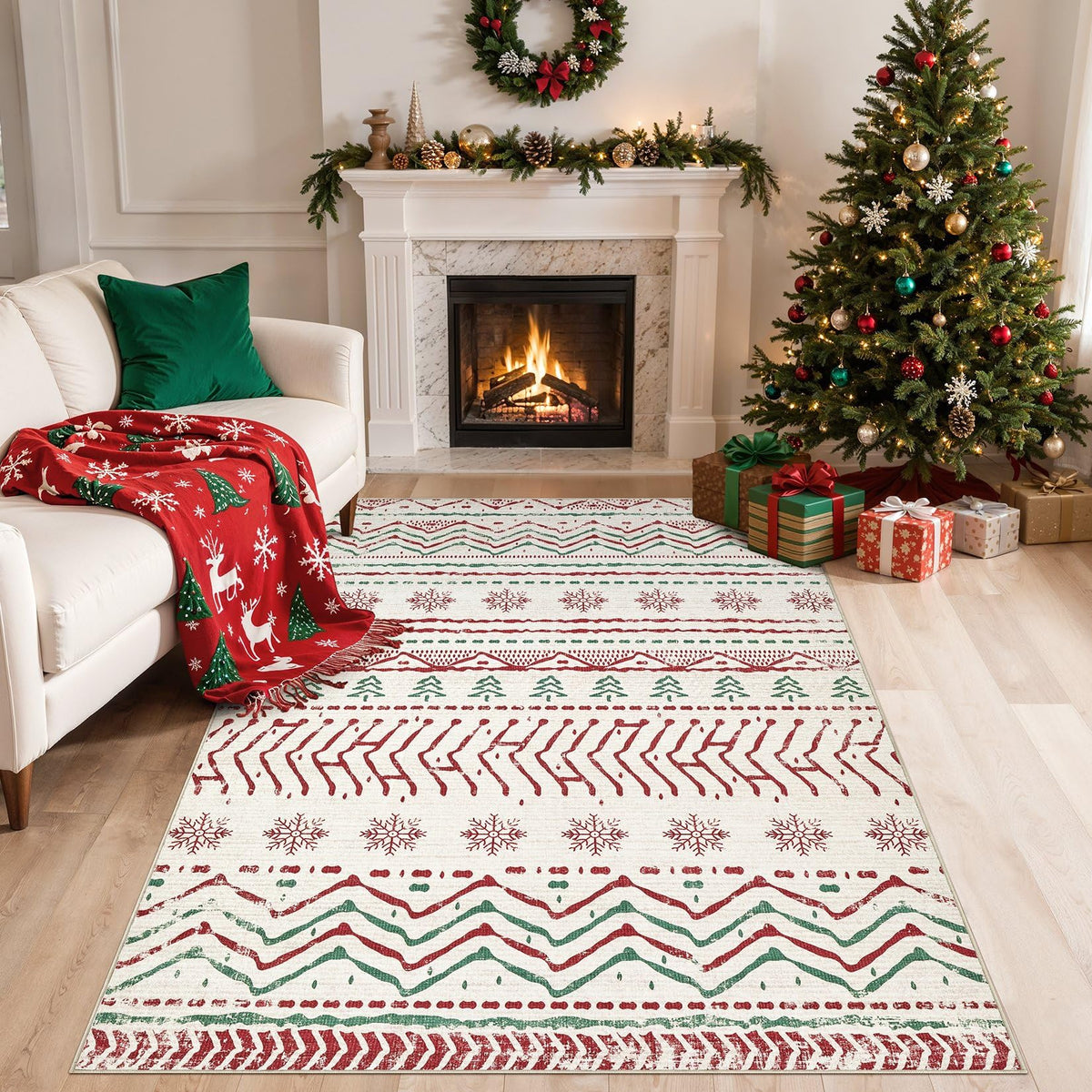 Nakagishi Boho 5x7 Area Rug Living Room Rugs Machine Washable Beige/Brown