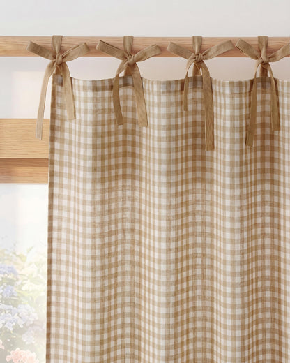 NICETOWN Thick Linen Curtains 84 inch Length 2 Panels Set, Tie Top Light Filtering Curtains Semitransparent Linen Burlap Drapes Privacy for Bedroom/Princess Room, W52 x L84, Natural