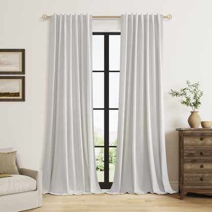 Guken Cream Linen Blackout Curtains 84 Inch Length 2 Panels Set for Living Room Bedroom Back Tab Thermal Insulated 100% Black Out Drapes Room Darkening Window Curtain Ivory Natural Beige