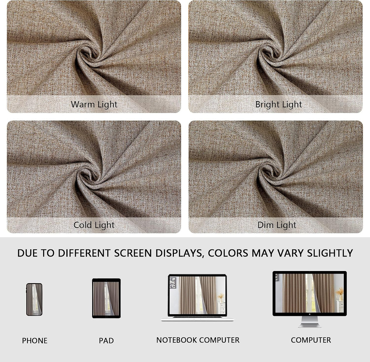 100% Blackout Curtains 84 inch Length Faux Linen (W52 x L84, Beige)