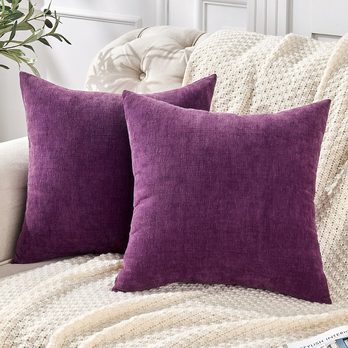 GAWAMAY Lumbar Support Pillow Decorative Rectangle Throw Pillow Covers 12"x20" Inch Set of 2, Soft Chenille Fall Pillowcase for Living Room Bedroom Sofa Couch Cushion Cover Grey 30x50cm (No Insert)