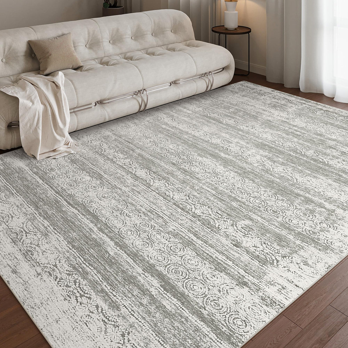 Miukiki 8x10 Area Rug for Living Room, Washable Soft Non Slip Rug Grey