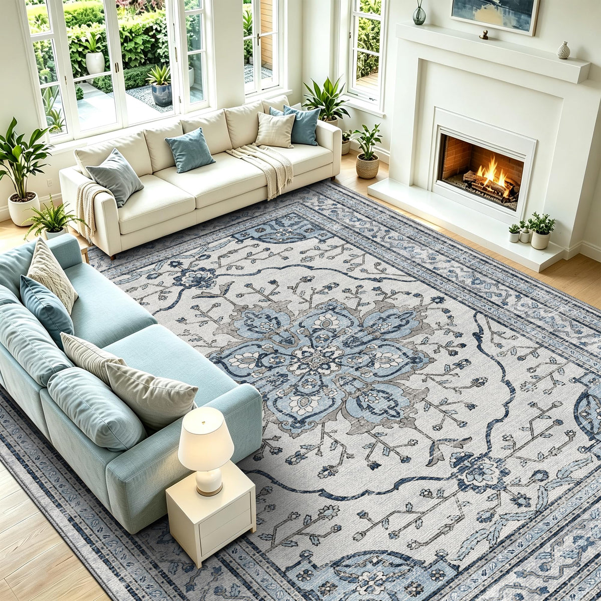 YARNSCAPE 5' x 7' Machine Washable Area Rug, Non-Slip Low-Pile Carpet