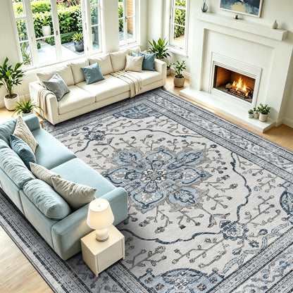 YARNSCAPE 5' x 7' Machine Washable Area Rug, Non-Slip Low-Pile Carpet