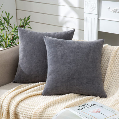 GAWAMAY Lumbar Support Pillow Decorative Rectangle Throw Pillow Covers 12"x20" Inch Set of 2, Soft Chenille Fall Pillowcase for Living Room Bedroom Sofa Couch Cushion Cover Grey 30x50cm (No Insert)