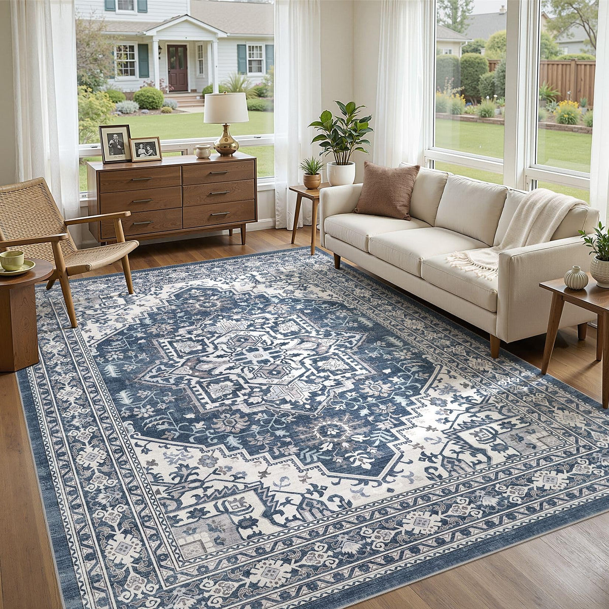 UERMEI 8x10 Area Rug Living Room Rugs - Washable Neutral Modern Abstract Soft Thin Large Rug Indoor Floor No Slip Rug Carpet for Bedroom Under Dining Table Home Office Decor - Brown Grey