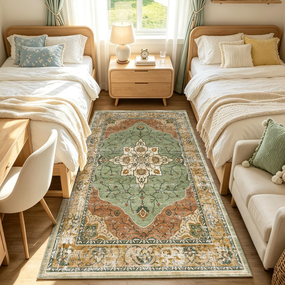 YARNSCAPE 5' x 7' Machine Washable Area Rug, Non-Slip Low-Pile Carpet