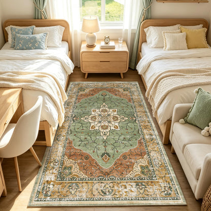 YARNSCAPE 5' x 7' Machine Washable Area Rug, Non-Slip Low-Pile Carpet